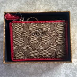 COACH Mini Skinny ID Holder in Red/Khaki